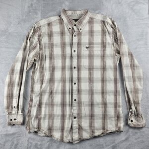 Cowboy Hardware Button Up Long Sleeve Shirt Men's Size Large White Plaid